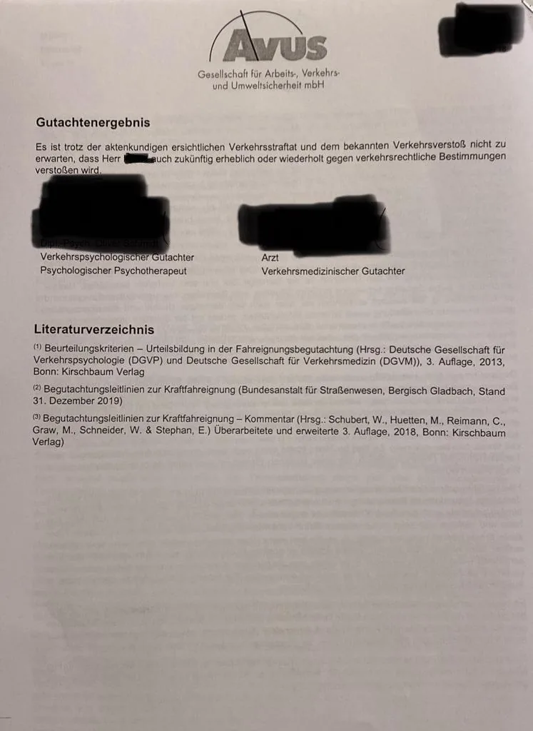 Bestandenes MPU-Gutachten