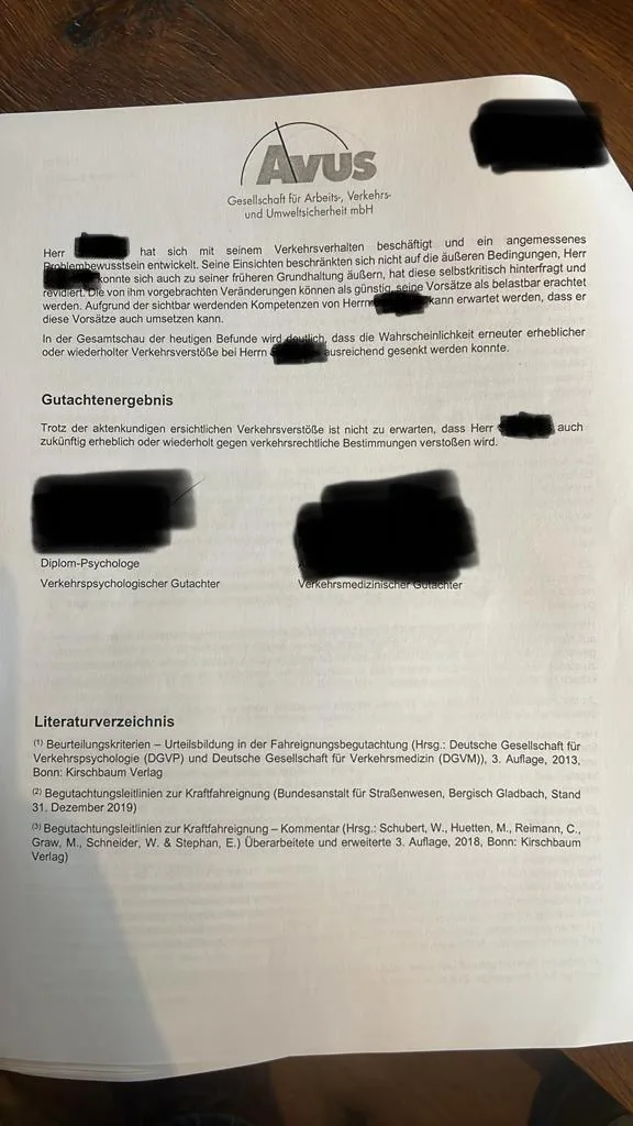 Bestandenes MPU-Gutachten