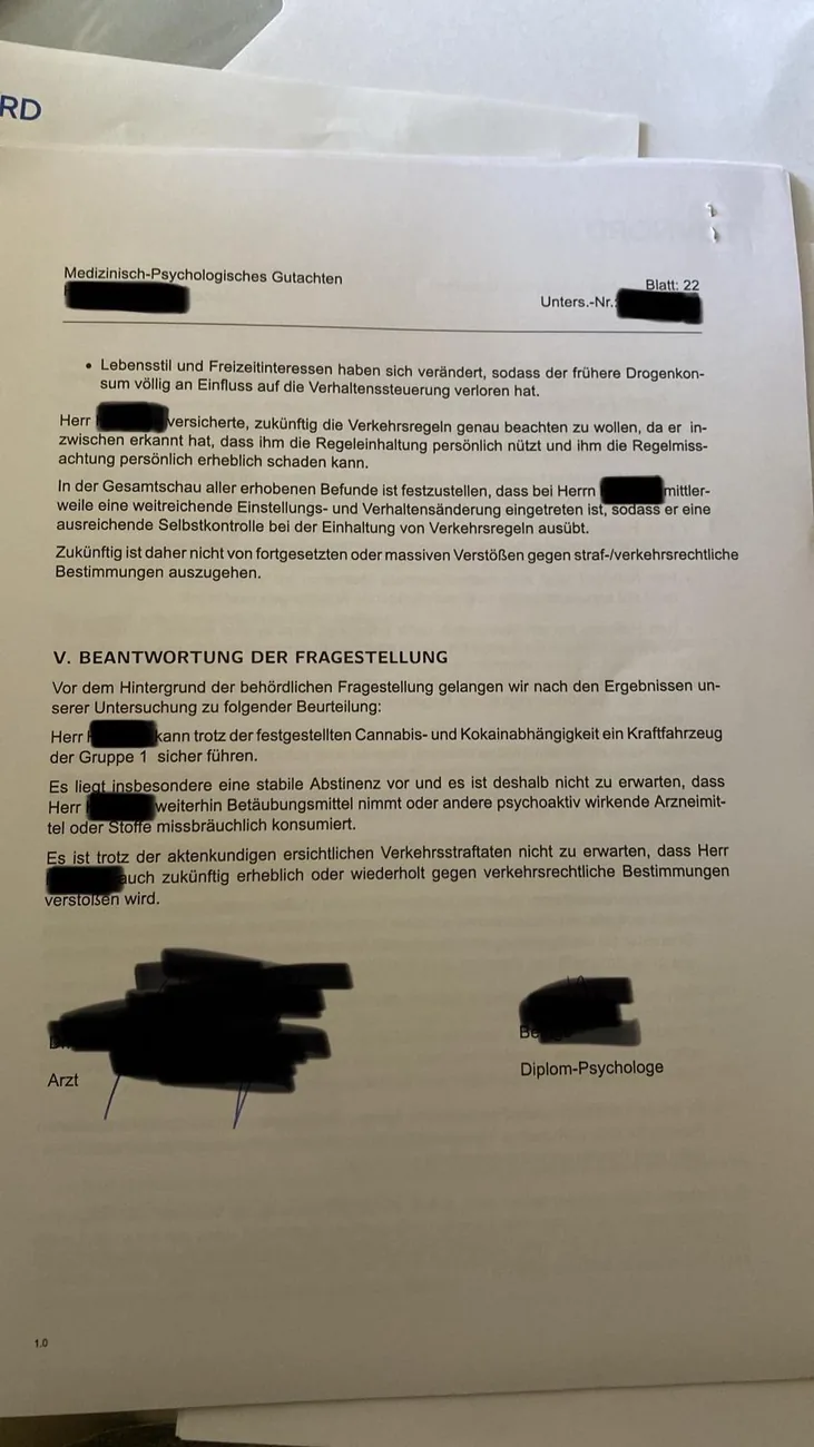Bestandenes MPU-Gutachten