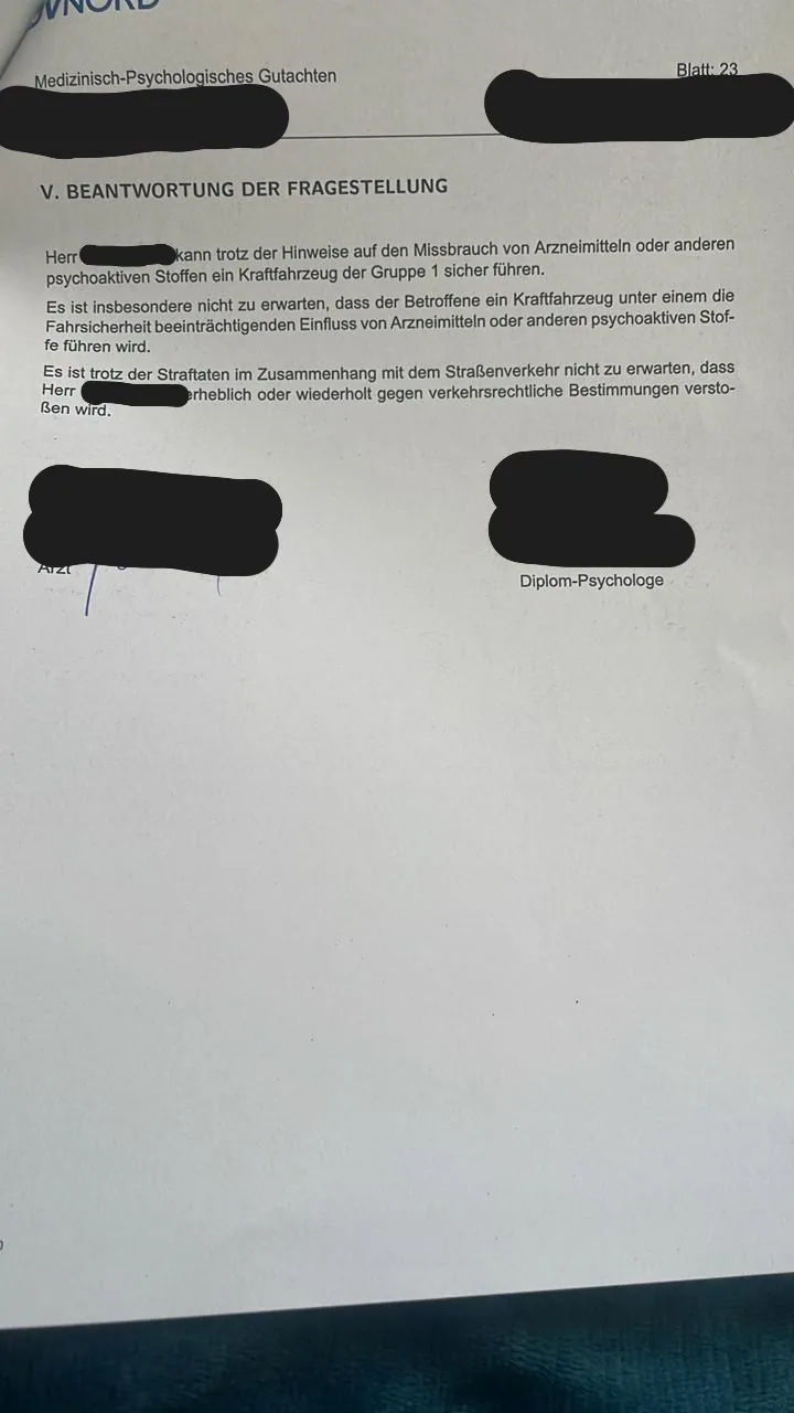 Bestandenes MPU-Gutachten