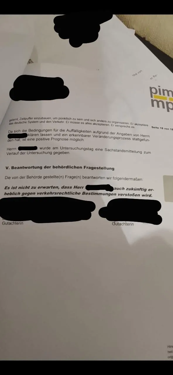 Anonymisiertes bestandenes MPU-Gutachten